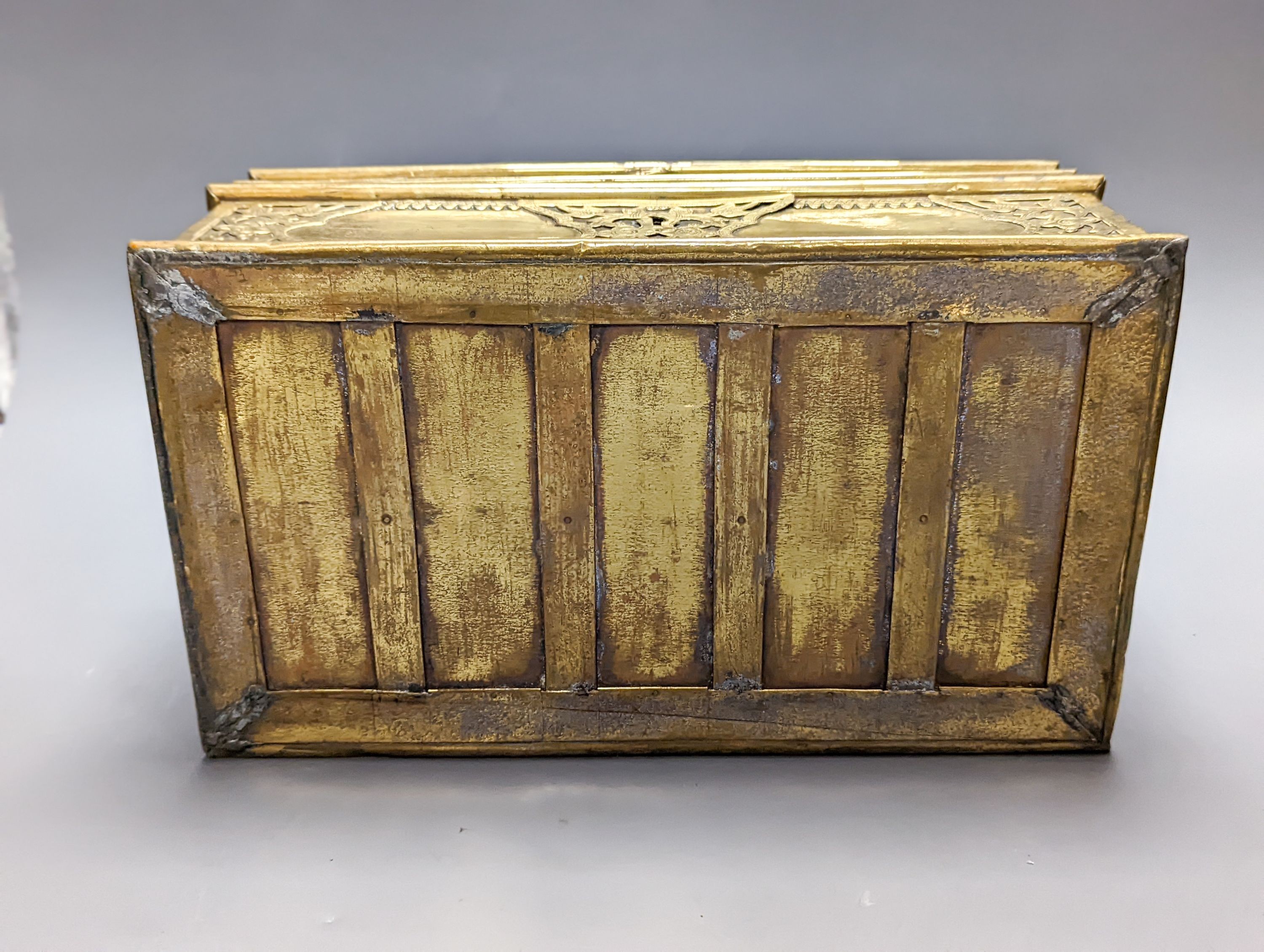 A Middle Eastern engraved brass box 30cm